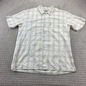Vintage Columbia Shirt Men Extra Large XL Beige Plaid Casual Button Up Polo